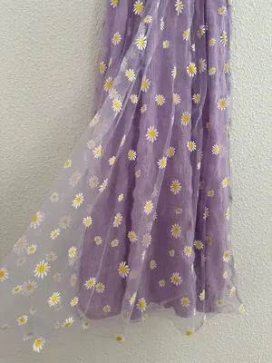 purple yellow daisy organza ruched summer sundress thumbnail 4