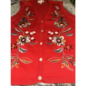 Alfred Dunner‎ Red Embroidered Sweater Vest Women's Medium Floral Cottagecore thumbnail 2