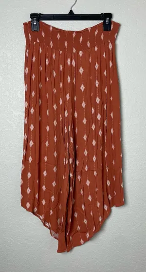 Dress Forum Terracotta Asymmetrical Wide Leg Patterned Pants Size L thumbnail 1