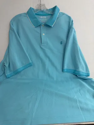 Izod Advantage Performance Men’s Aqua Blue Piqué Polo with Contrast Trim thumbnail 1