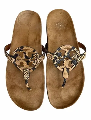 Tory Burch Miller Cloud Stamped Snake Printed Leather/Cork Sandals Women's Sz 11 thumbnail 1
