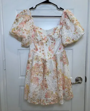 Altar’d State Floral Eyelet Puff Sleeve Corset Mini Dress XS thumbnail 1