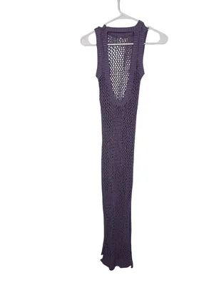 👗 Beach Riot‎ Holly Crochet Swim Cover-Up Dress XS Purple Open Knit Maxi 👗 thumbnail 5