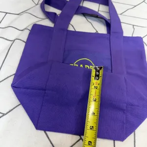 Trader Joe's‎ Mini Canvas Tote Bag Small Purple Embroidered Logo Shopper thumbnail 7