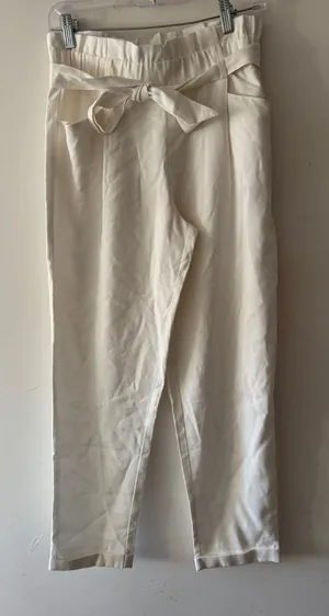 NEW!‎ Zara TRF White Paperbag Tie Belt Straight Leg Pants With Pockets thumbnail 1