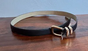 Kate Spade Nine West Belt Womens Size L Black Gold-Tone Buckle Double Keeper Loops thumbnail 1