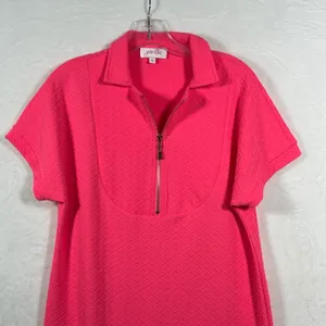 Jess Lea Pink Quilted Half Zip Polo Collar Shift Dress Small Hot Pink‎ Sporty thumbnail 3