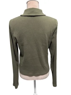 Madewell Ribbed Cotton Zip Front Polo Cardigan Light Sweater Womens Medium Olive thumbnail 6