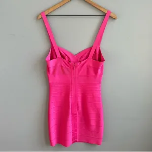 HERVE LEGER Paris Pink Bandage Mini Dress Sweetheart Neckline Hot Pink Bodycon M thumbnail 6