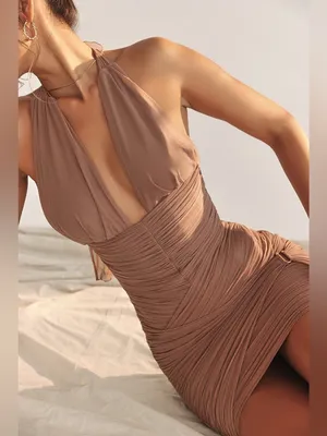 HOUSE OF CB LAETITIA Hazelnut Gathered Mini Dress, Size X-Small, $239 thumbnail 2