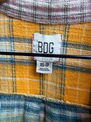 UO Ted Patchwork Yellow Flannel Shirt Button Down Plaid Urban Outfitters Size XS thumbnail 5