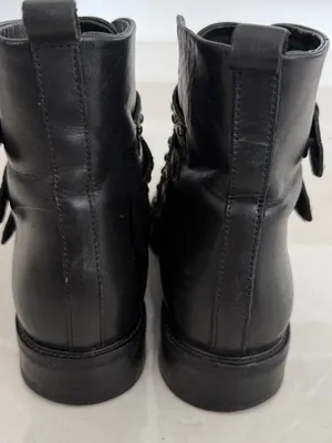 MAJE Leather Biker Boots EU 37: US 6.5 UK 4 Black Studded Buckle Straps Womens thumbnail 6