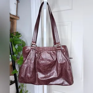 HOBO Burgundy Leather Shoulder Tote Bag Y2K Vintage Brown Slouchy thumbnail 2