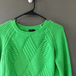 Talbots Petite Small Kelly Green Cable Knit Sweater Diamond Crewneck Preppy‎ thumbnail 2