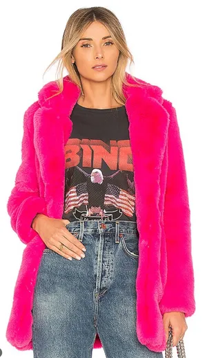 Majorelle Amora hot pink fuschia faux fur oversized coat S thumbnail 1