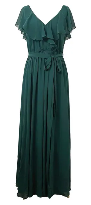 NWT JJ's House Chiffon Bridesmaid Dress Cascading Ruffles Sz 6 Dark Green 206476 thumbnail 1