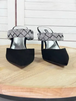 Nine West Greet Rhinestone Strap‎ Pointed Toe Mule Pumps Black Silver 7 thumbnail 2