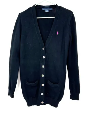Ralph Lauren Sport‎ Size Small Sweater Black Button Up Cardigan Boyfriend Fit thumbnail 1