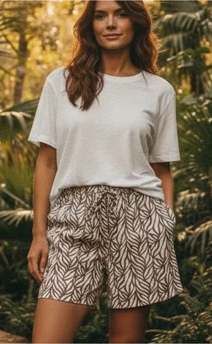 SOHO Apparel Womens Shorts 1X NWT Pockets Brown Cream Tropical Summer Beachy thumbnail 1