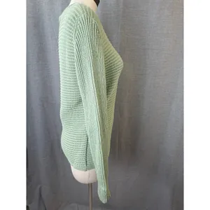Organic Cotton by Skovhuus Green Knit Sweater Ribbed Pullover Pocket Detail‎ S thumbnail 2