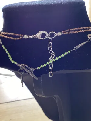 Two-Strand Green and Brown Beaded stone glass wooden necklaces thumbnail 2