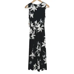 Calvin Klein Maxi Dress Womens 2 Black Floral V-Neck Sleeveless Resort Travel thumbnail 3