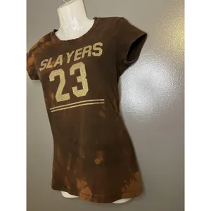 Source Unknown Slayers Shirt Womens Size XS Brown Bleach Dye Glitter 23 Graphic Tee Top thumbnail 4