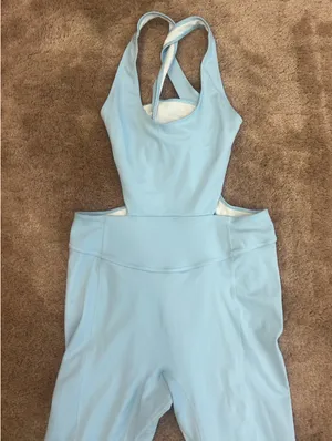FP MoveMent by Free People Back it Up Powder Blue Romper Athletic Jumpsuit thumbnail 3