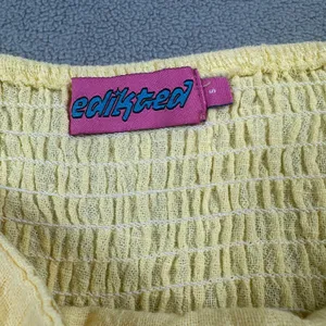 NWT Edikted Top S Womens Yellow Ruffle Layered Strapless Smocked Cami Tank Cute thumbnail 3