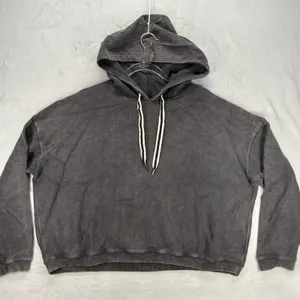 Aerie Hoodie Pullover Ribbed‎ Drawstring Cropped Comfy Casual Gray Large thumbnail 1