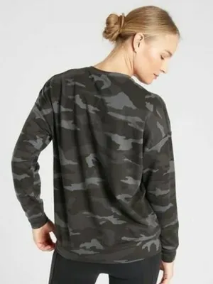 Athleta Studio to Street‎ Sweatshirt Gray Camo Crewneck Athleisure Lounge Small thumbnail 3
