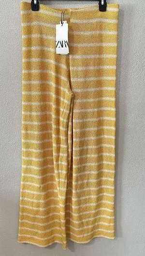 ZARA Yellow Striped Crocheted Pants thumbnail 1
