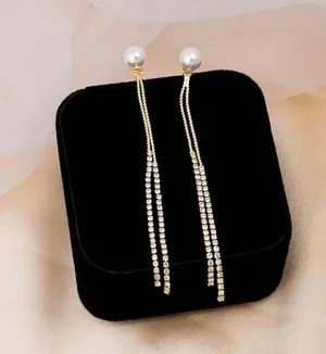 Pearl Long Tassel Dangle Drop Earrings for Women thumbnail 2