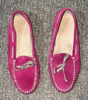 Vera Wang fuschia pink suede loafers thumbnail 1