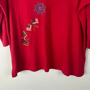 QUACKER FACTORY Red Long Sleeves Embellished Beaded Patriotic Top, Size Large thumbnail 10