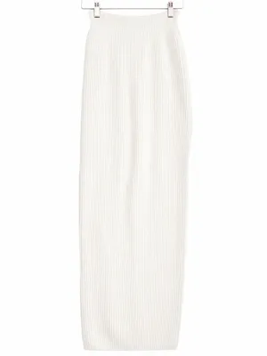 Naked Wardrobe Ribbed Side Slit Maxi Skirt in White Size Medium NWT thumbnail 2