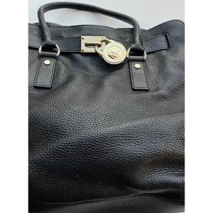 Vintage Michael Kors Carine Pebbled Leather Satchel Black Tote Shoulder Bag thumbnail 3