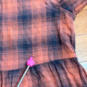 Autumn Inspired Burnt Orange Navy Plaid Button Front Empire Waist Shirt Dress M thumbnail 7