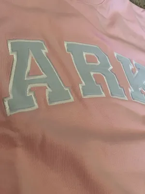 PARKE Varsity Mock Neck Sweatshirt Rose Pink White Logo Size S thumbnail 3