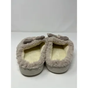Womens Taupe Fuzzy Faux Fur Scuff Slippers Double Bow Detail Women 8 Soft Girl thumbnail 4