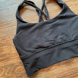 One Activewear Sports Bra Black Washed Ribbed Longline Sz 6 Strappy Back thumbnail 5