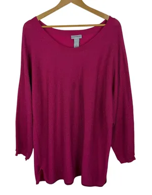 Catherines Pink Metallic Shimmer Knit Scoop Neck Sweater Size‎ 1X Stretch Comfy thumbnail 1