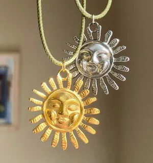 Handmade gold tone stainless steel sun boho retro vintage style necklace☀️ thumbnail 8