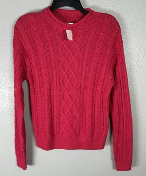 NEW‎ J.Crew Mock Roll Neck Cable Knit Sweater Womens XS Pink Fisherman Cotton thumbnail 1