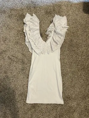 Zara White Eyelet Ruffle Mini Dress thumbnail 3