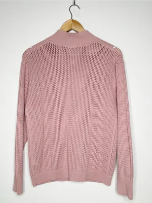 Varley Calva Knit Half-Zip Cotton Sweater Pink Size Small thumbnail 8
