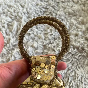 Vintage Unique Gold Beaded Embellished Fortune Cookie Mini Handbag thumbnail 4