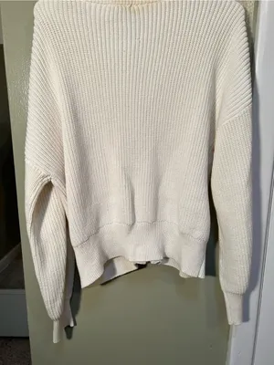 Lilla P Women’s Sz Large Zip Front Sweater in White Cream Gold Circle Zip Cotton thumbnail 8