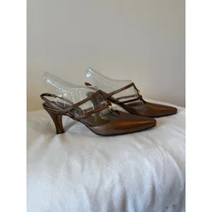 Vintage Larry Stuart Slingback Pumps Shoes Women Size 8.5 Brown Gold leather thumbnail 2