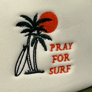 Jacks Surfboards Pray For Surf Embroidered Olive Green White Surfer Trucker Mesh SnapBack Hat Cap thumbnail 2